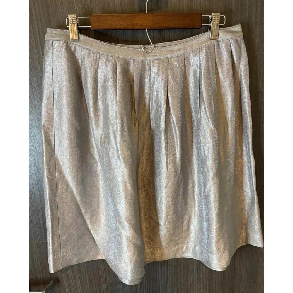 Old Navy A-Line Skirt Women's 12 Silver Viscose Lined Pleated Pockets Side Zip